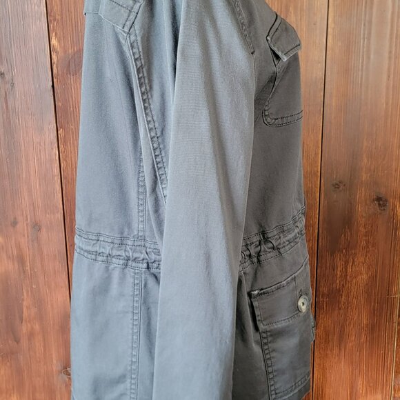 Express Women M Gray Full Zip Military Utility Jacket Cargo Style Waist Cinch - Picture 7 of 10